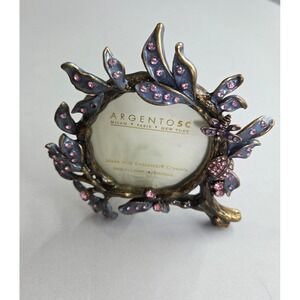 Argentosc Enamel Picture Frame Swarovski Crystals Dragonfly Lady But 3x3" Pink